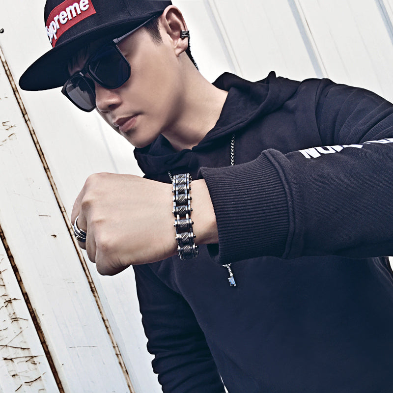 Personalized Motorcycle Bicycle Chain Titanium Steel Bracelet Men's Japanese and Korean Style Retro Hip Hop Trendy Hand Jewelry Creative Bracelet Street