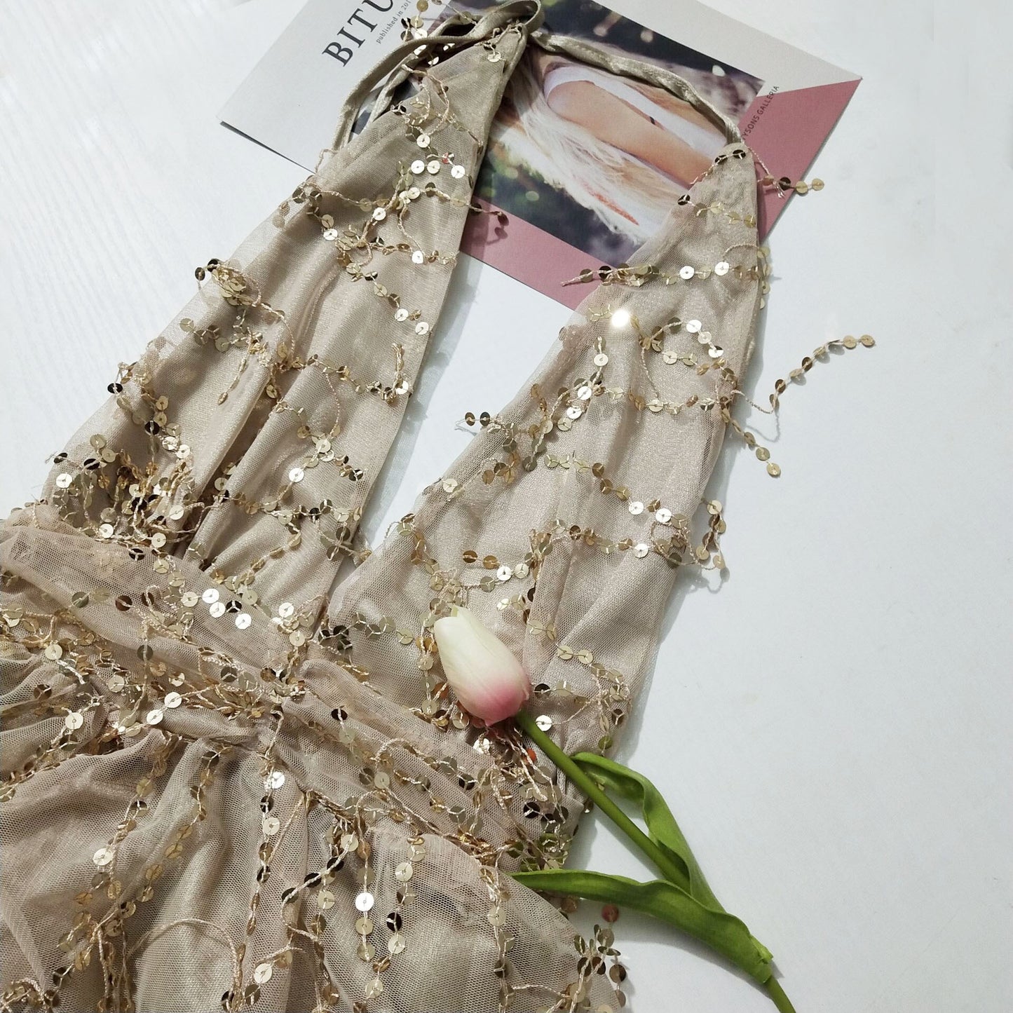 European and American Ins Waist-Defined Tassel Evening Party Backless Lace up