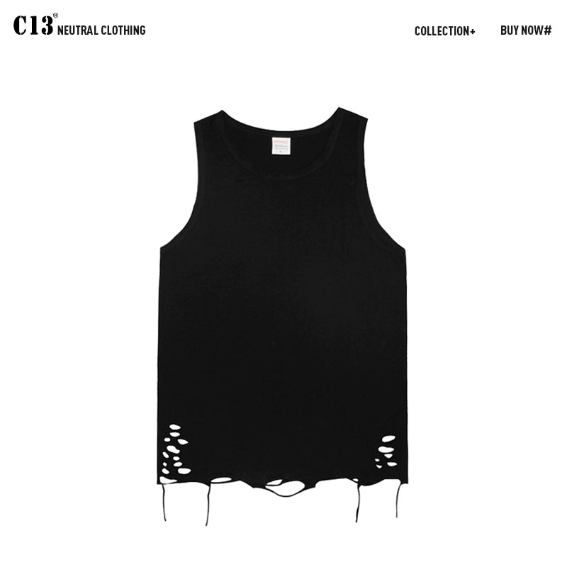 Instagram Retro Tattered Jeans Outerwear Sleeveless T-shirt Vest