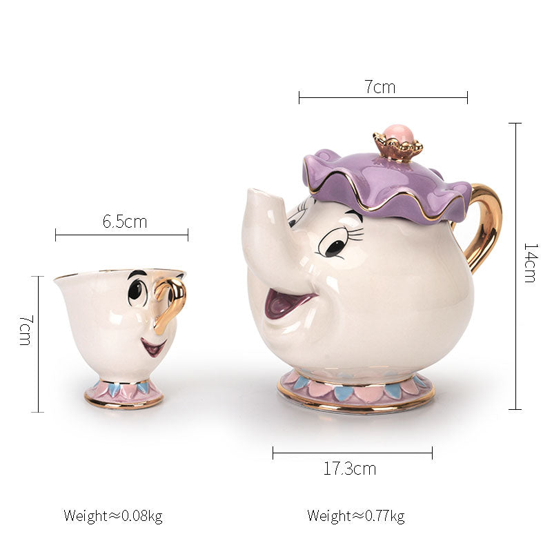 In Stock Beauty And The Beast Teapot Gold-Plated Teapot Japanese Tea Pot Wife Archie Cup Ceramic Cup Mug Sucrier