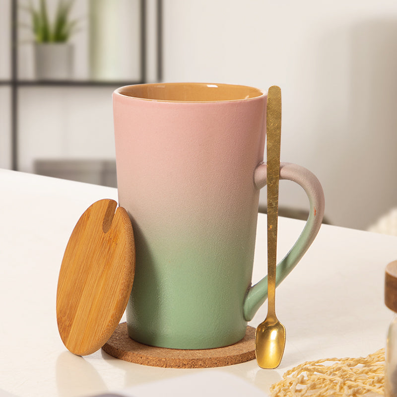 Cup Ceramic Mug with Cover Spoon Tea Cup Retro Domestic Coffee Cup Creative Personalized Trend Couple's Cups
