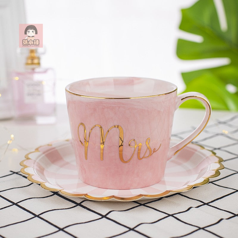 Large Capacity Mug Ceramic Cup Creative Marble Pattern Couple's Cups Romantic Birthday Gift Free Spoon