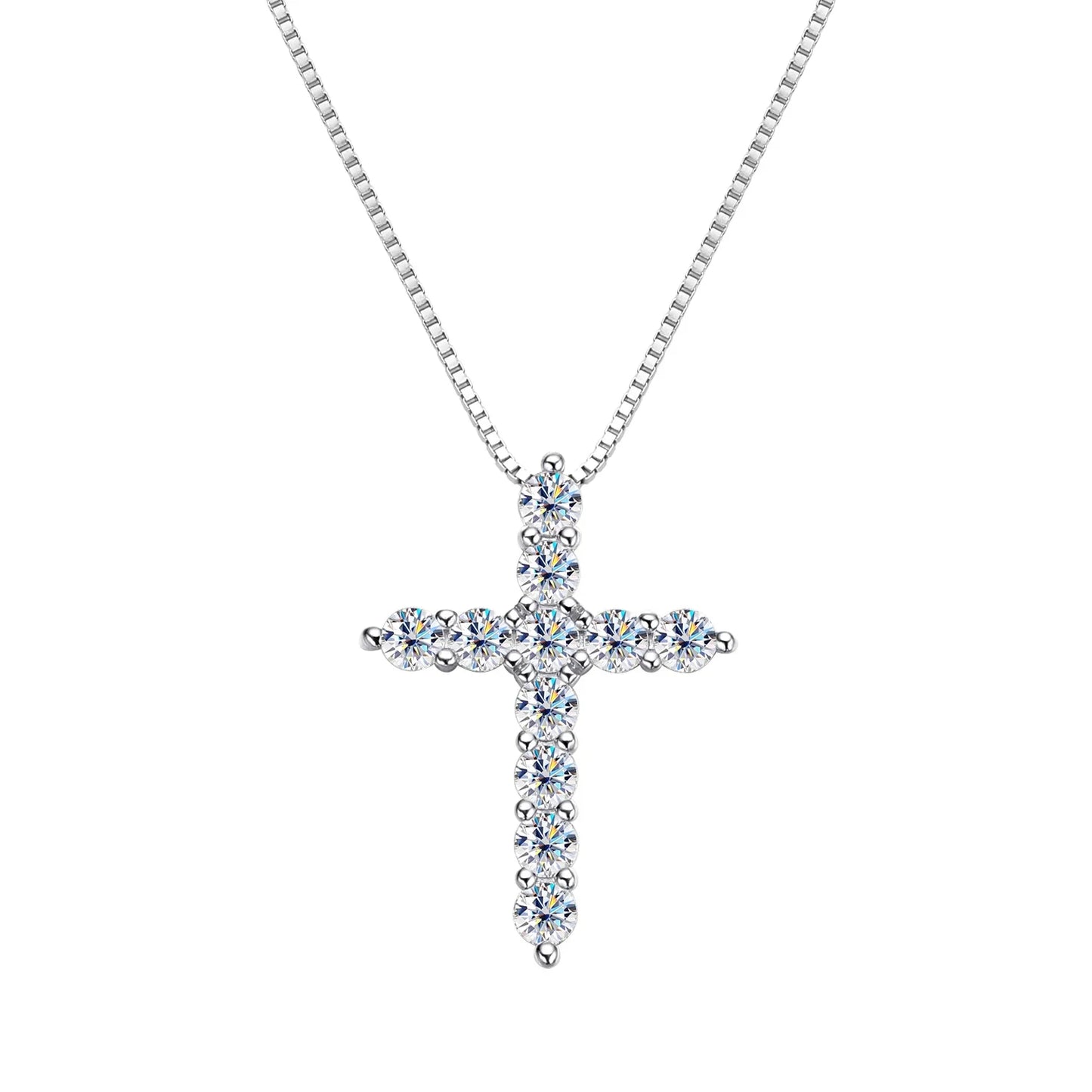 EWYA Real Moissanite Jesus Cross Pendant Necklace for Women 925 Sterling Silver 2.5 3 4mm Diamond Chains Necklaces Fine Jewelry