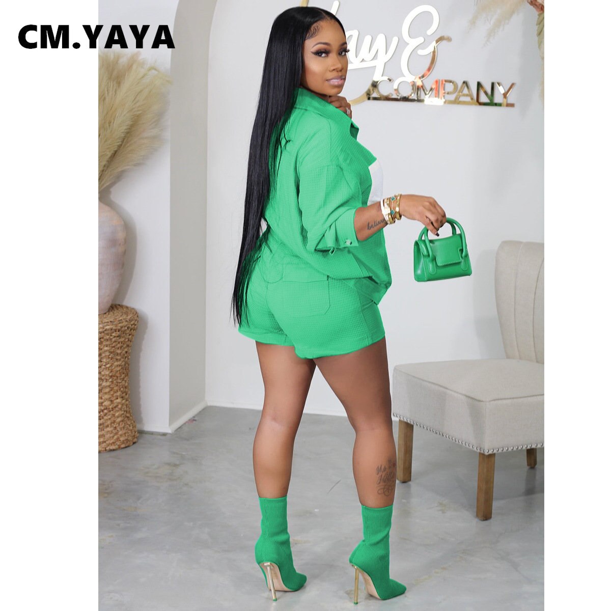 CM.YAYA Street Patchwork Women's Set Short Sleeve Shirt and Shorts Suit 2023 INS Summer Fashion Two 2 Piece Set Outfit Tracksuit
