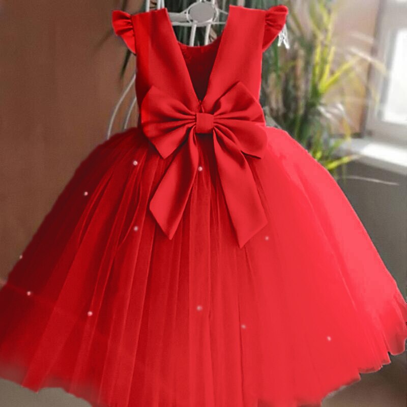 2023 Pink Elegant New Girl Princess Dresses For Kids Events Prom Costume Birthday Wedding Party Tulle Tutu Bow Girl Vestido 1-5T