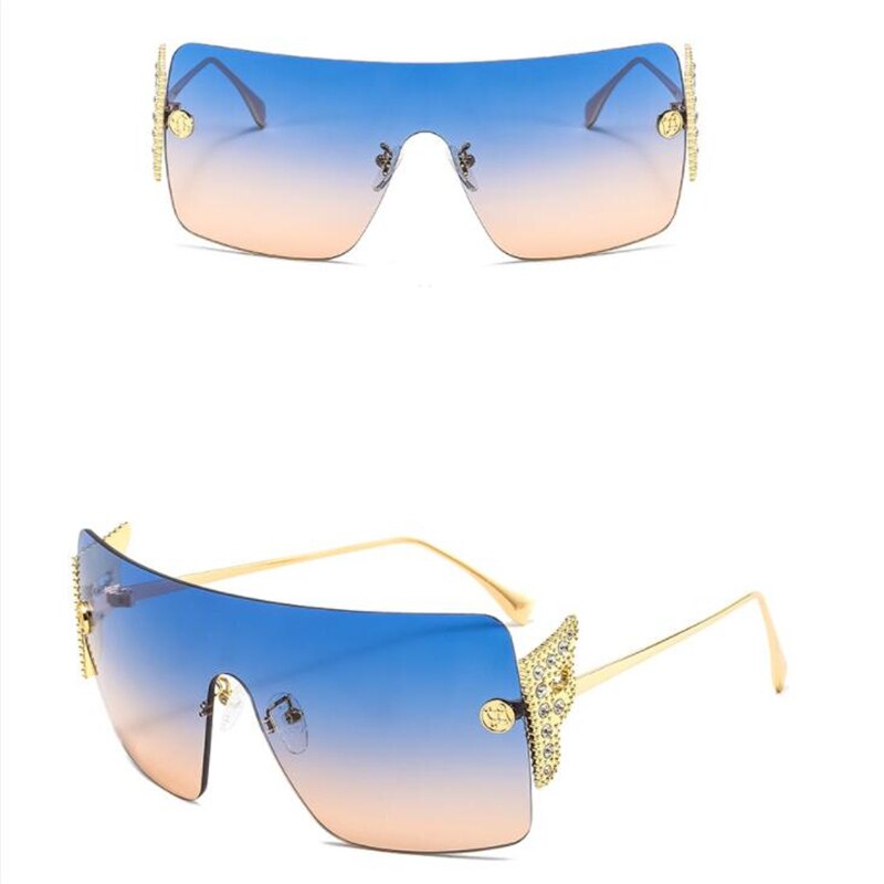 Women's big frame one-piece sunglasses Metal diamond casual sunglasses Fashion oversized glasses