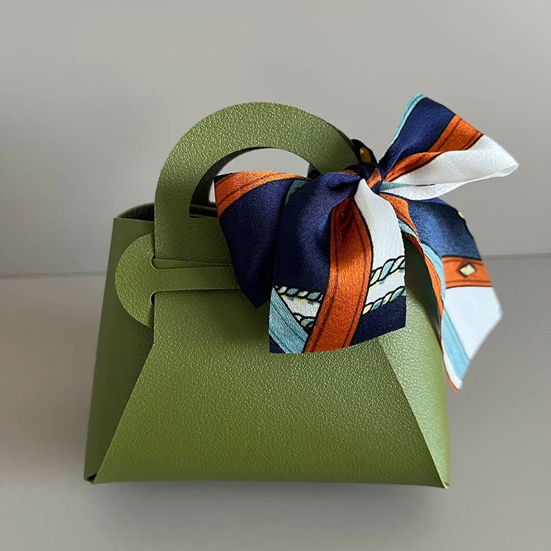 10/20PCS Leather Gift Bags Bow Ribbon Packaging Bag Wedding Favour Distributions Bags Christmas Candy Packaging Box Mini Handbag