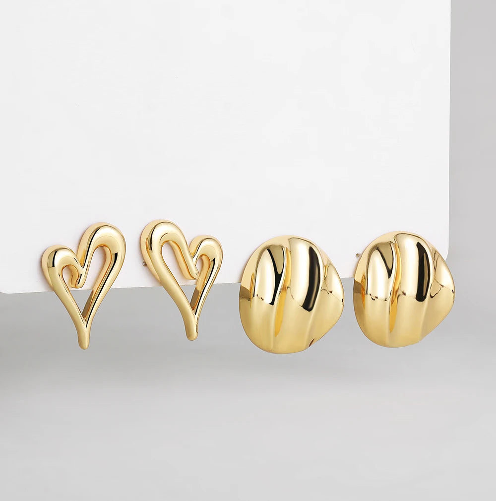Creative Geometric Ear Buckle Open Thick Hoops C-shape Earrings for Women Gold Plated Statement Earring Sets Trend Jewelry