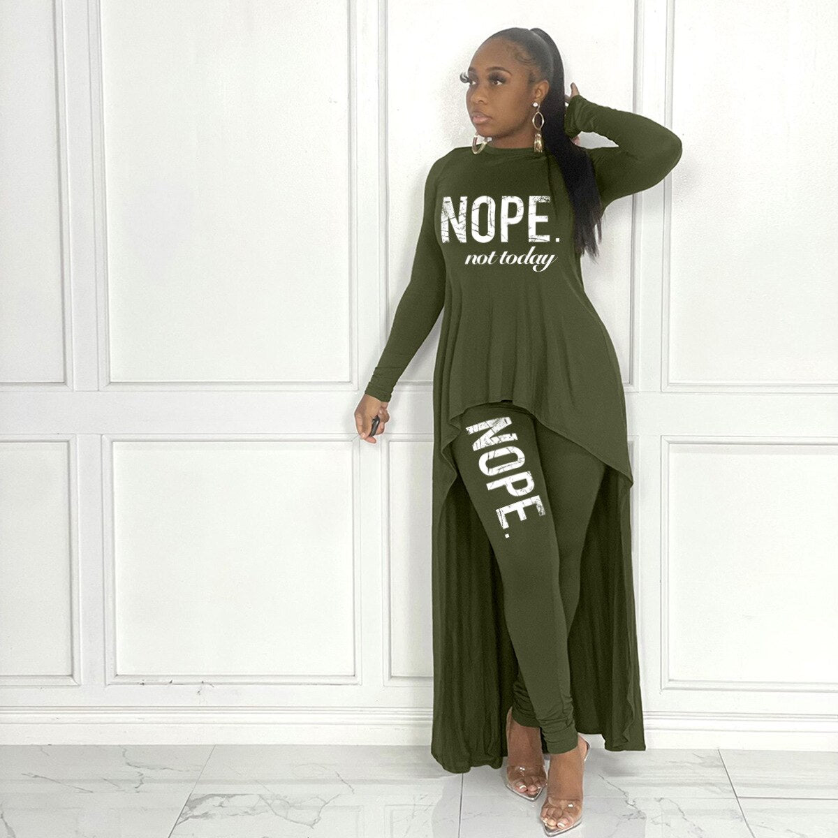 HLJ&amp;GG Fall Winter Casual Irregular Top + Skinny Pants Two Piece Sets Women Outfits Female PINK Letter Print Matching Tracksuits