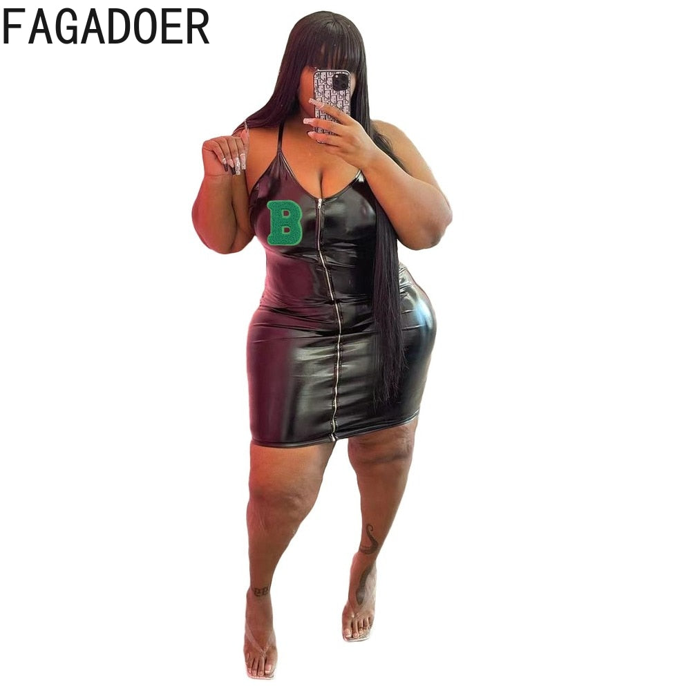 FAGADOER Sexy V Neck Suspenders Dress Plus Size Women Print Mini Dresses Summer Zip Fashion Clothing Party Club Vestidos XL-5XL