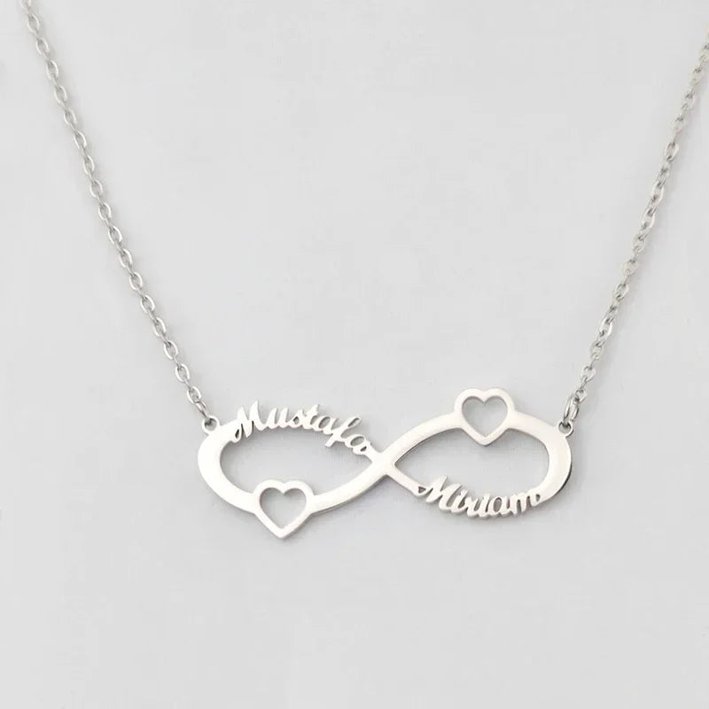Custom Couple Double Name Infinity Necklace for Women Men Stainless Steel Jewelry Gold Pendant Choker Christmas Anniversary Gift