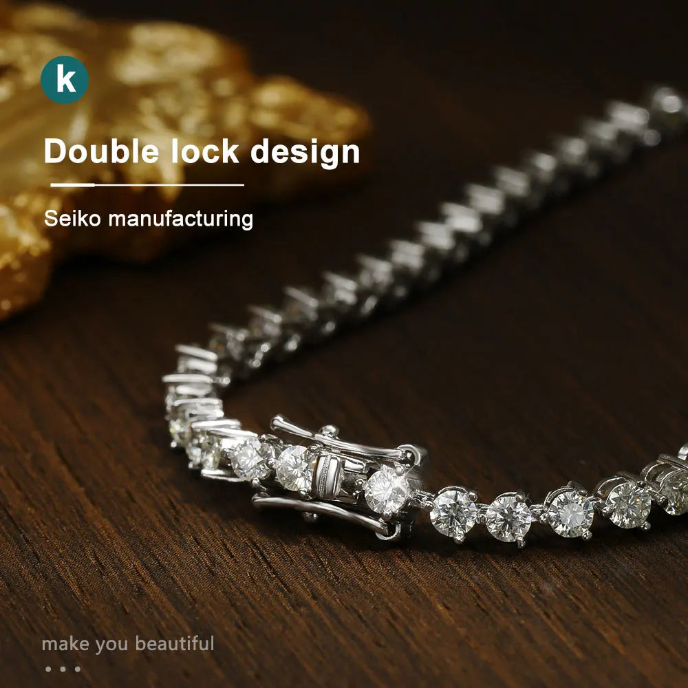 KNOBSPIN 3mm D Color Moissanite Tennis Bracelet 3 Prong Setting Trendy Women Man GRA Certified Fine Jewelry s925 Sliver Bracelet