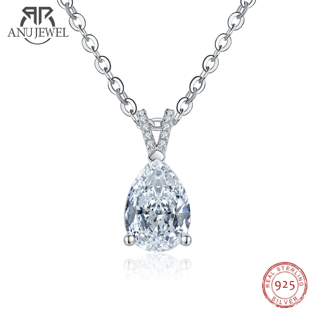 AnuJewel 2.5ct D Color Pear Cut  Teardrop Moissanite Diamond Pendant  Neckalce 925 Sterling Silver Necklace Jewelry