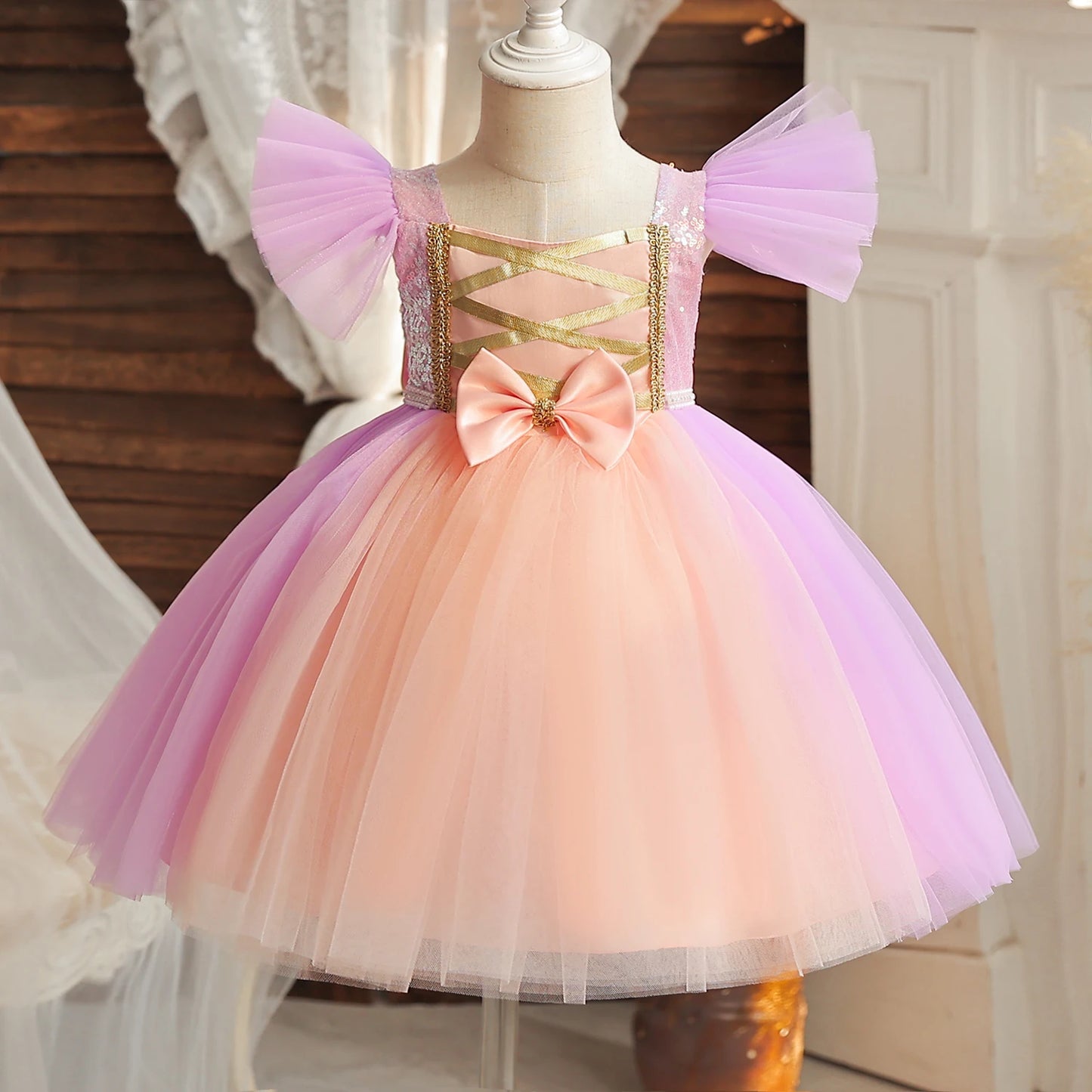 Toddler Girl Blue Beaded Tutu Gown 1-5 Years Baby Girl Birthday Party Dress Little Girl V-Back Bow Tulle Clothes Infant Costume