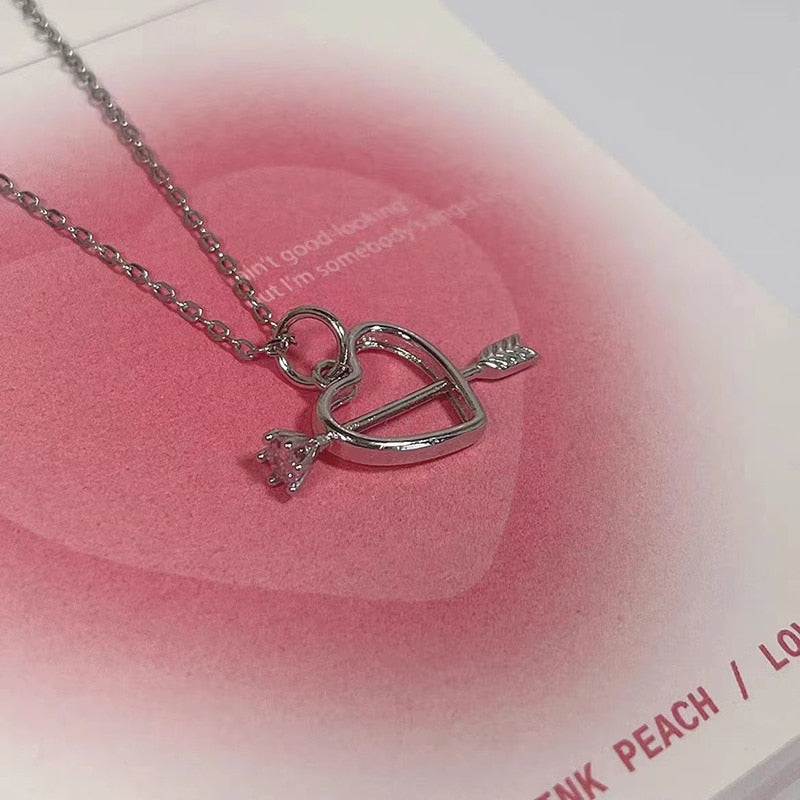 Fashion Peach Heart Water Drop Pendant Necklace Jewelry Pink Crystal Girl Sweet Cool Clavicle Chain Aesthetic Y2k Accessories