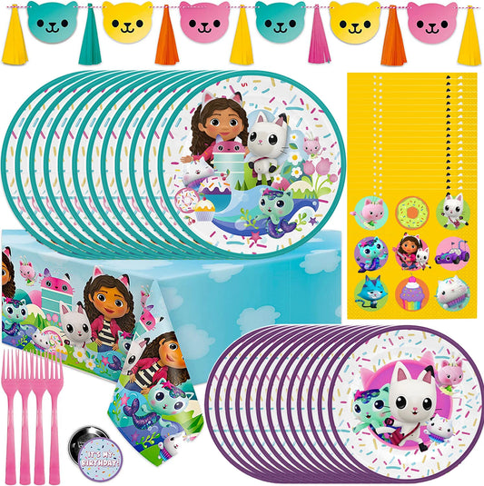 Pink Gabbys Dollhouse Cats Birthday Party Decoration Disposable Tablecloth Cup 3D Doll Balloon For Girls Baby Shower Supplies