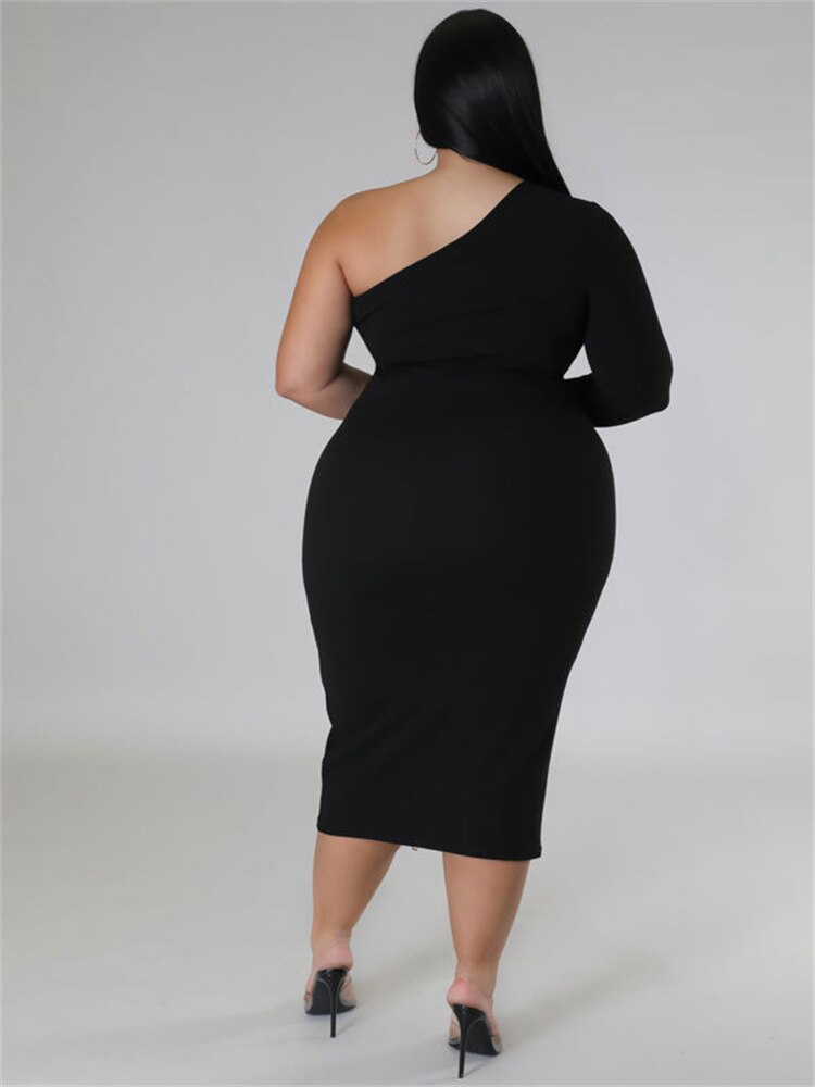 Wmstar Plus Size Dresses for Women Single Sleeve Elegant Solid Sexy Zipper Maxi Dress New Summer Clothes Wholesale Dropshipping