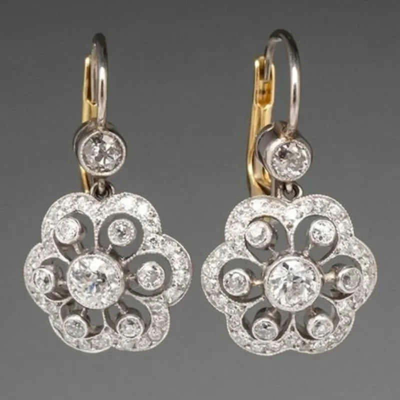 Gorgeous Flower Crystal Wedding Earrings for Women 2023 New Fashion Jewelry Micro Pave White Cubic Zircon Drop Earrings Gifts