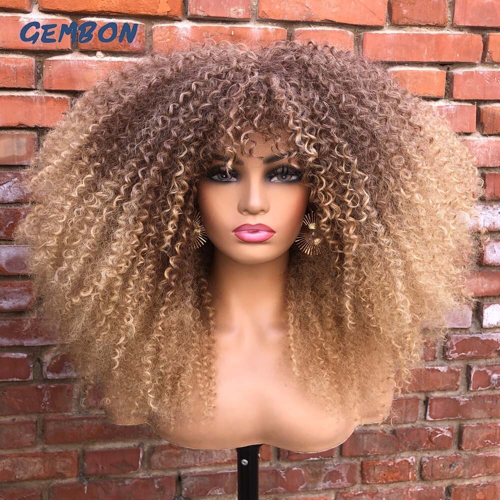 Short Hair Afro Kinky Curly Wig For Black Women Cosplay Blonde Synthetic Natural Red Wigs African Ombre HighTemperature Glueless