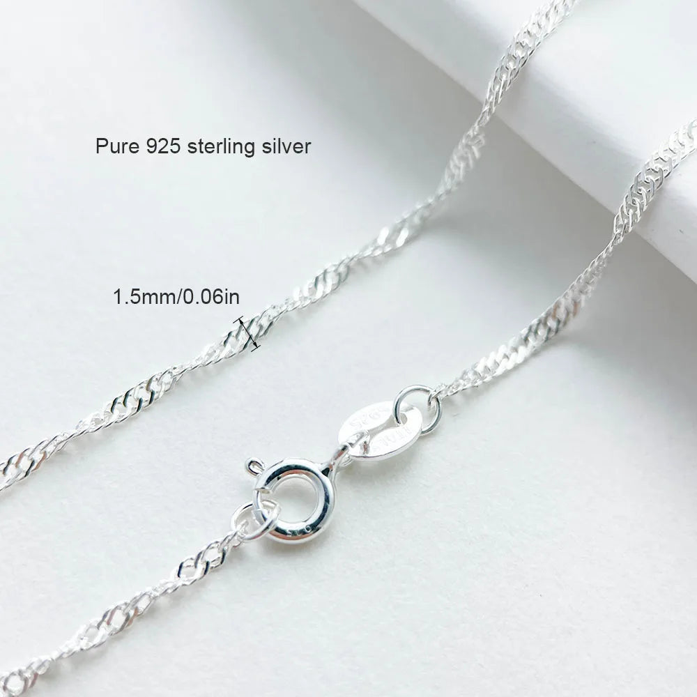 40cm-50cm 1.5mm Pure Real 925 Sterling Silver Water Wave Chain Short  Necklace Women Girls Jewelry Customizable collier kolye