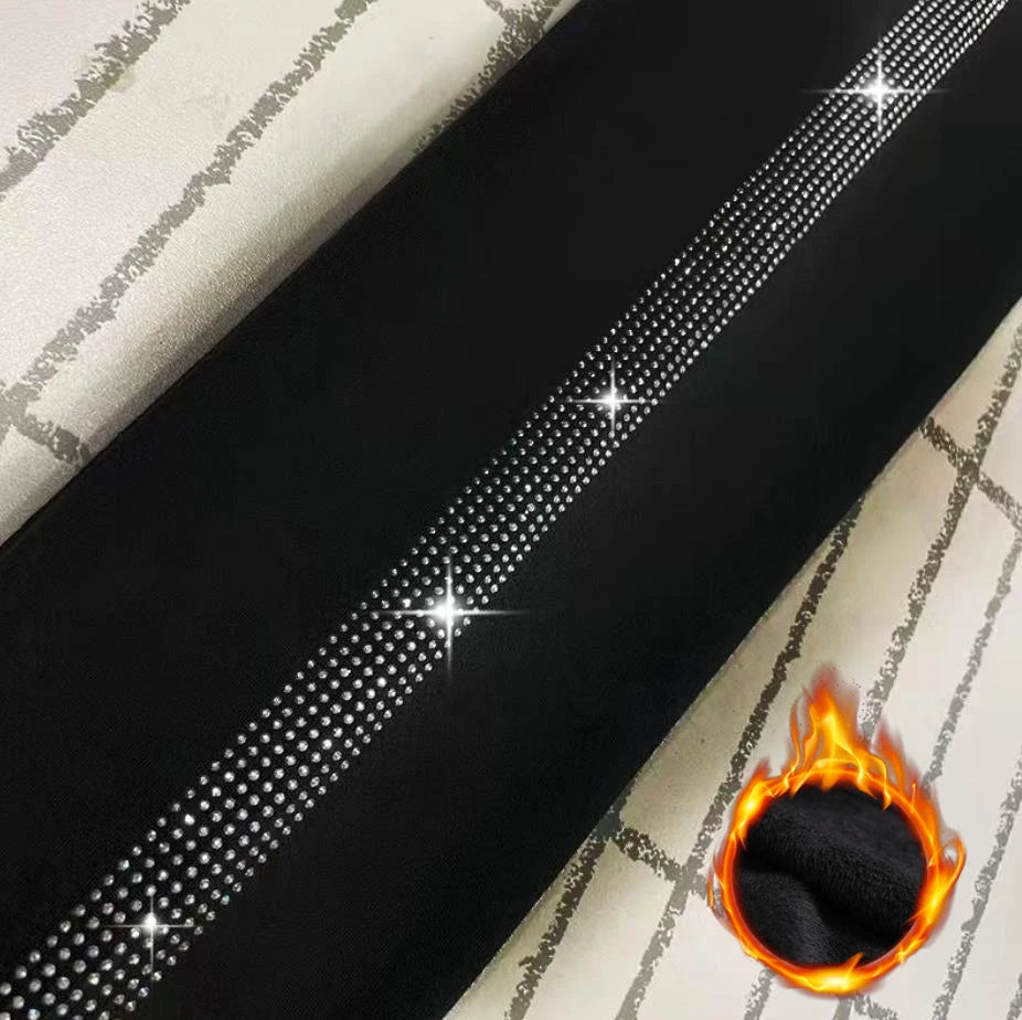 New Autumn Winter High Waist Stretch Thicken Velvet Women Leggings Blingbling Hot Drilling Ankle-length Bottoming Pants Black