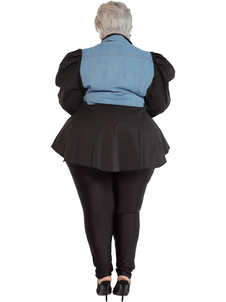Wmstar Plus Size Two Piece Outfits Women Solid Patchwork Puff Sleeve Leggings Sets Fashion Matching suit Wholesale Dropshipping