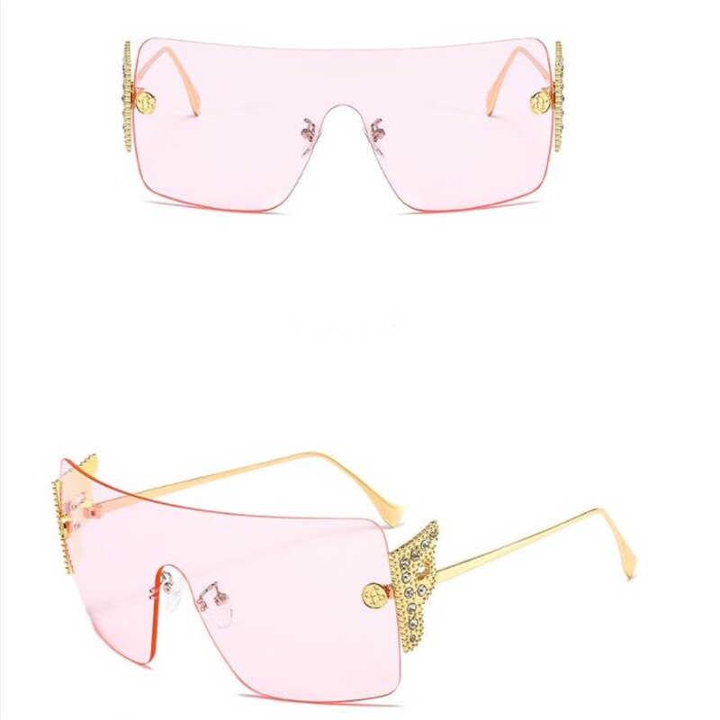 Women's big frame one-piece sunglasses Metal diamond casual sunglasses Fashion oversized glasses