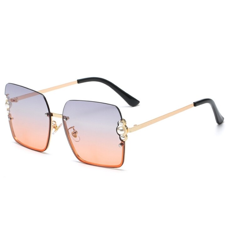 Half Frame Luxury Women Brand Sunglasses Pearl Square Fashion Shades UV400 Vintage Glasses
