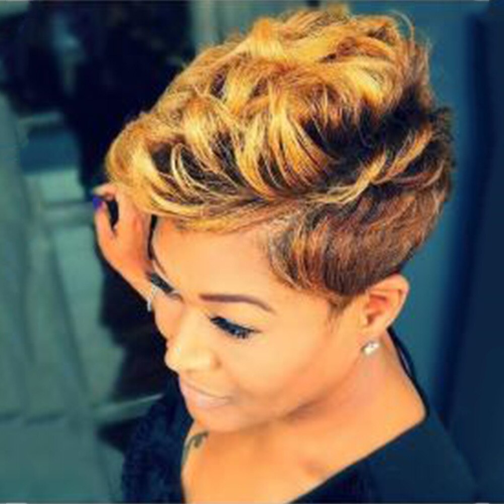 Fashion Short Kinky Curly Wig for Black Women Blonde To Black Synthetic Afro Curly Wig Natural As Real Hair Cosplay Party Peruca