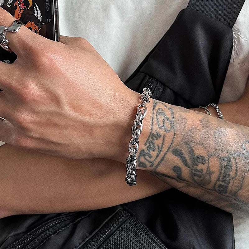 Armband Heren Hand Chain  Stainless Steel Italian Charm Bracelet Silvery Mighty And Domineering Trendy Men's Rough Style Jewelry