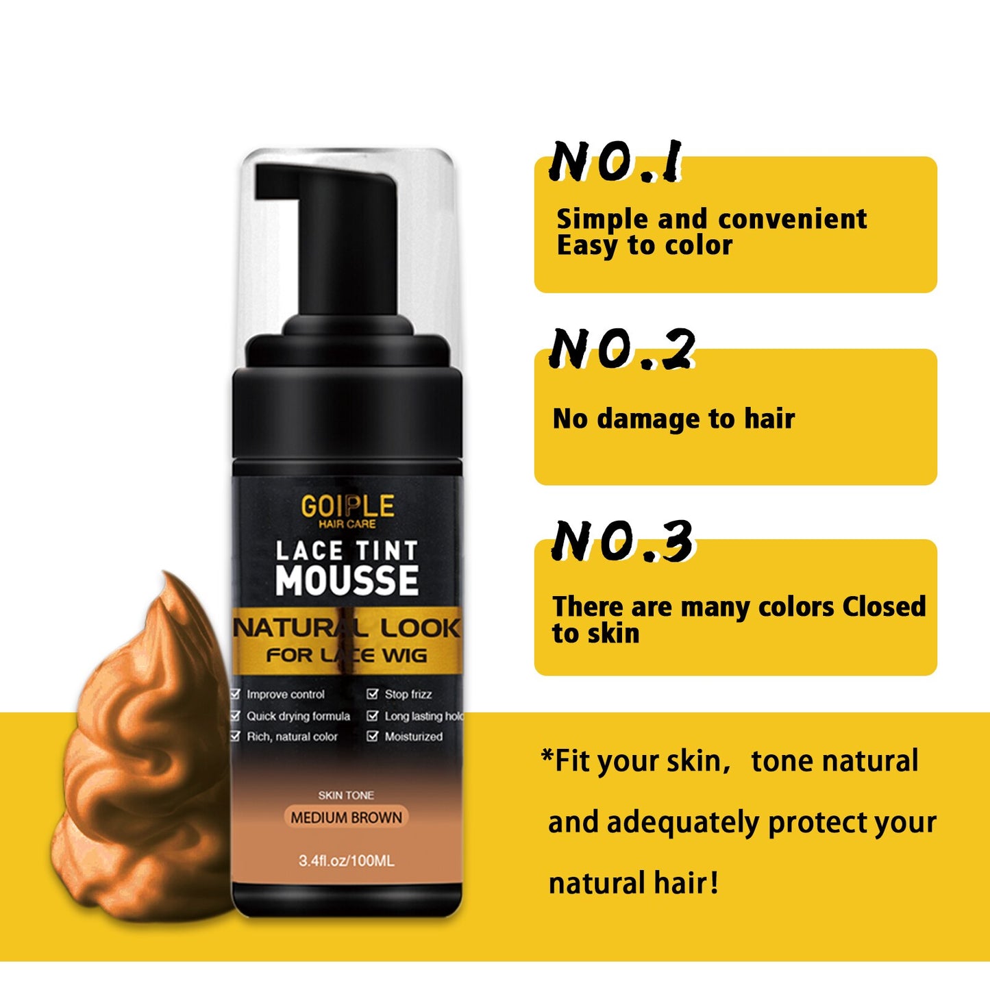 Lace Tint Mousse Color Dye Spray for Wig Front Toupee Waterproof Invisible Bond Adhesive Glue Edge Control Slick Hair Wax Stick