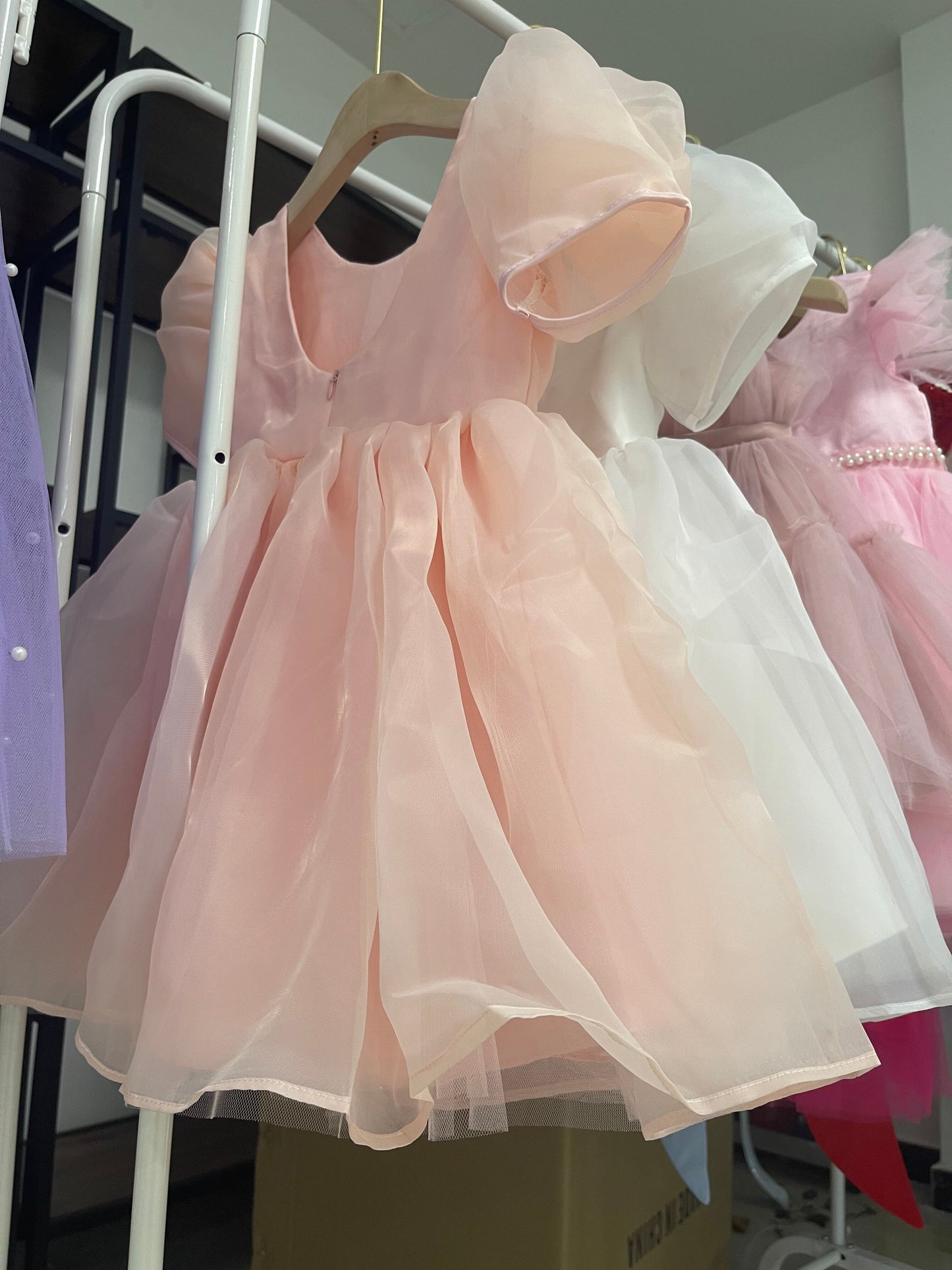 Girls Wedding Puff Sleeve Princess Costume 2023 Fashion Pink Elegant Ball Gown Dresses 3-8 Yrs Kids Vestido For Birthday Party