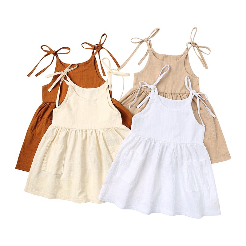 New Essentials Summer Kids Sleeveless Dress For Little Girl Cotton Skinny Beach Skirt With Pocket Solid Slip Dresses Clothing