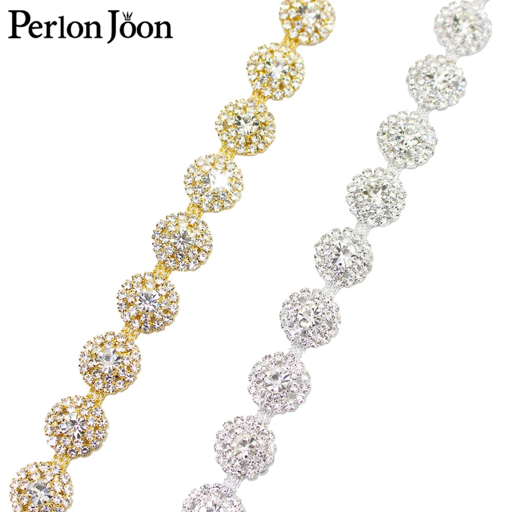 1 Yard 3D Crystal Blinking Rhinestone Trim Ribbon Gold Sliver Plated Metal Chain For Welding DIY Bag Shoes Accessories ML031