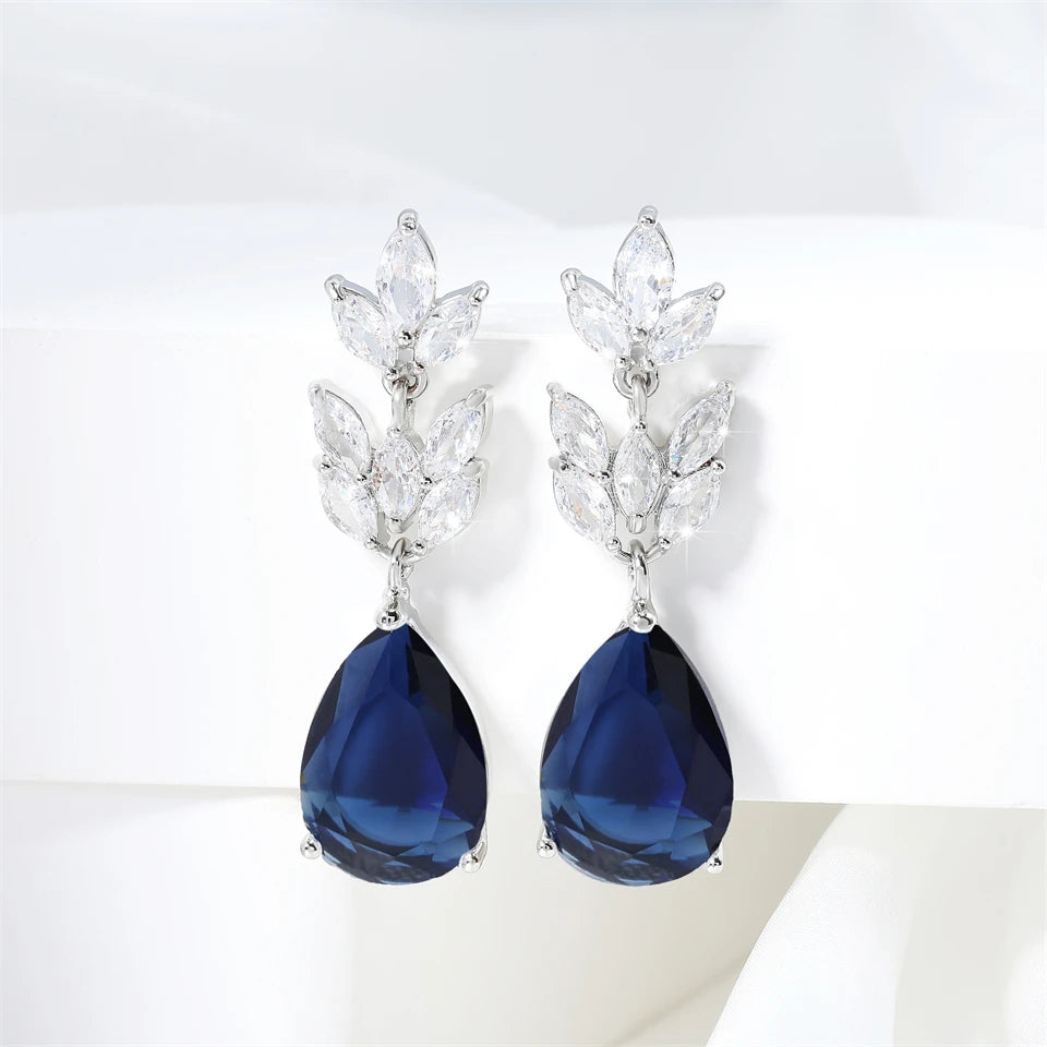 ZAKOL Hot Selling Romantic Water Drop Cubic Zircon Dangle Earrings for Women Fashion Leaf Bridal Wedding Jewelry EP012