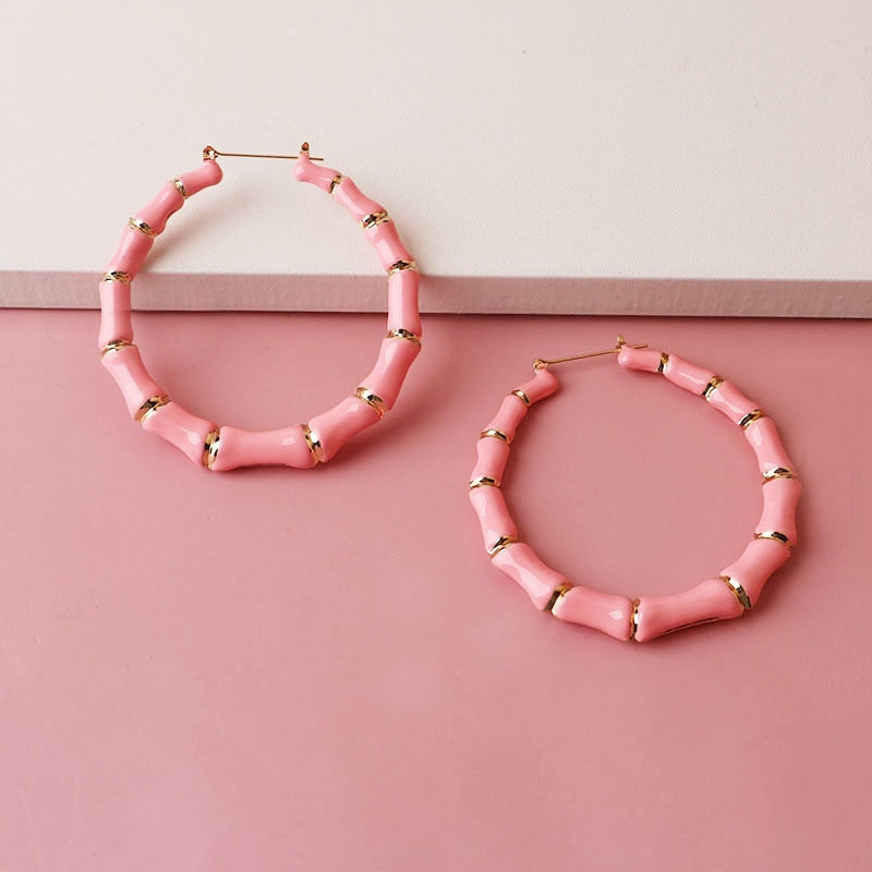 GSOLD Multi Color Hoops Big Bamboo Earrings For Women Exaggerated Sexy Metal Round Circle Hip Hop Earrings Summer Jewelry