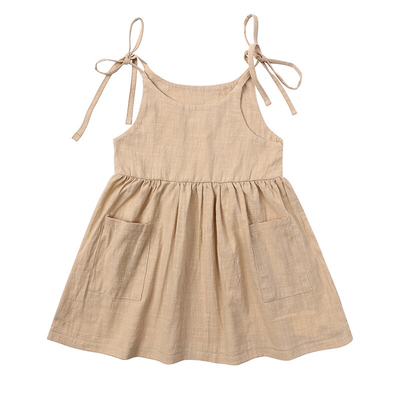 New Essentials Summer Kids Sleeveless Dress For Little Girl Cotton Skinny Beach Skirt With Pocket Solid Slip Dresses Clothing