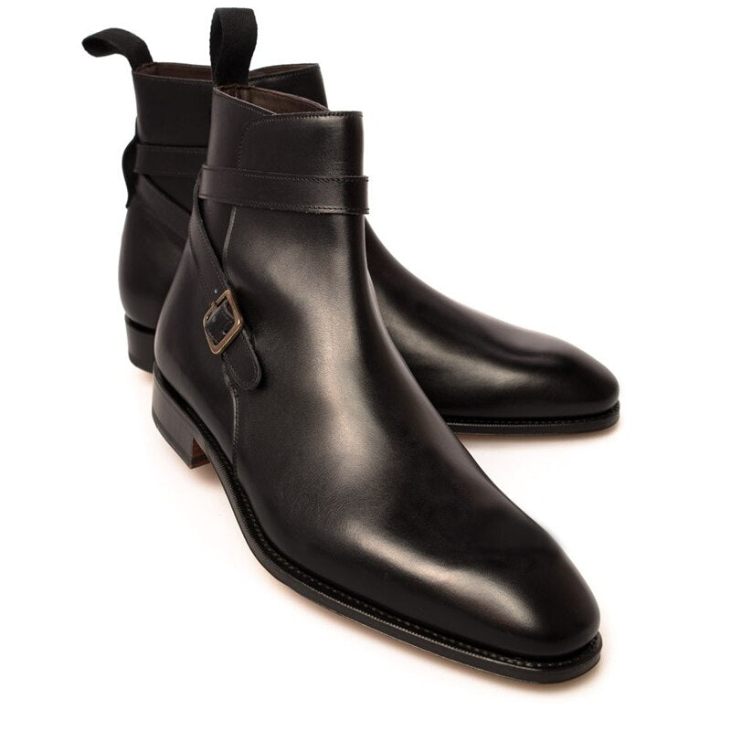 New In Black Buckle Strap Boots for Men Square Toe Ankle Boots for Men with Free Shipping Zapatos De Seguridad Hombre Men Boots