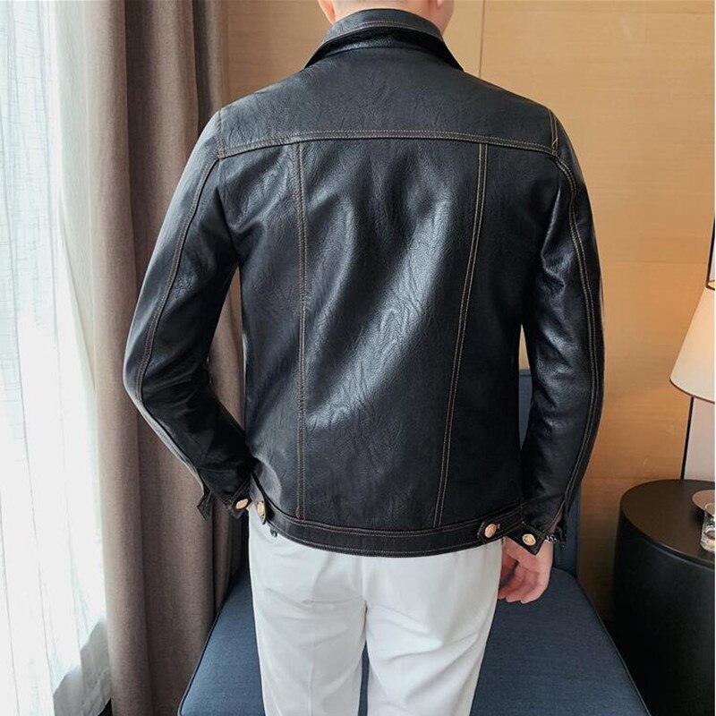 2022 Spring Autumn Black Pu Leather Biker Jacket Men Style Long Sleeve Zipper Leather Coat Fashion Men Clothing Plus Size 3XL