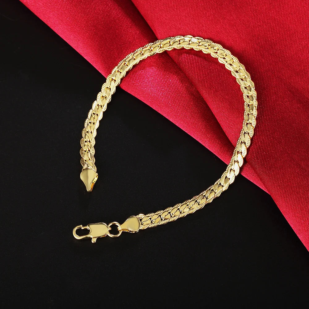 Popular classic 5MM Chain 18K gold fine 925 sterling Silver Bracelet for Women men fashion Wedding Party Holiday gift Jewelry