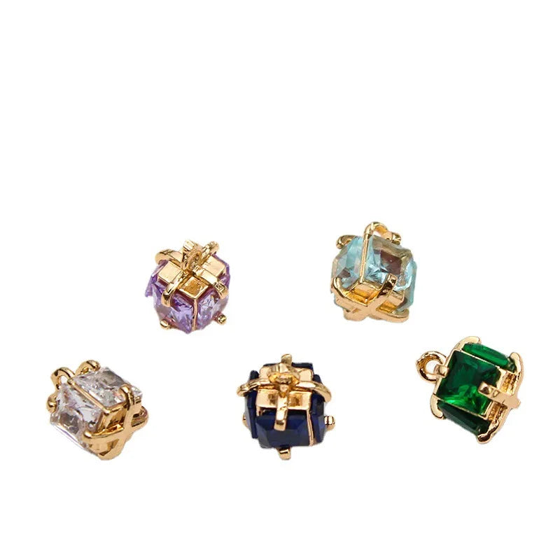 1pcs Copper Inlaid Zircon Crystal Flower Bud Water Drop Square Pendant Diy Jewelry Earrings Necklace Bracelet Handmade Charms
