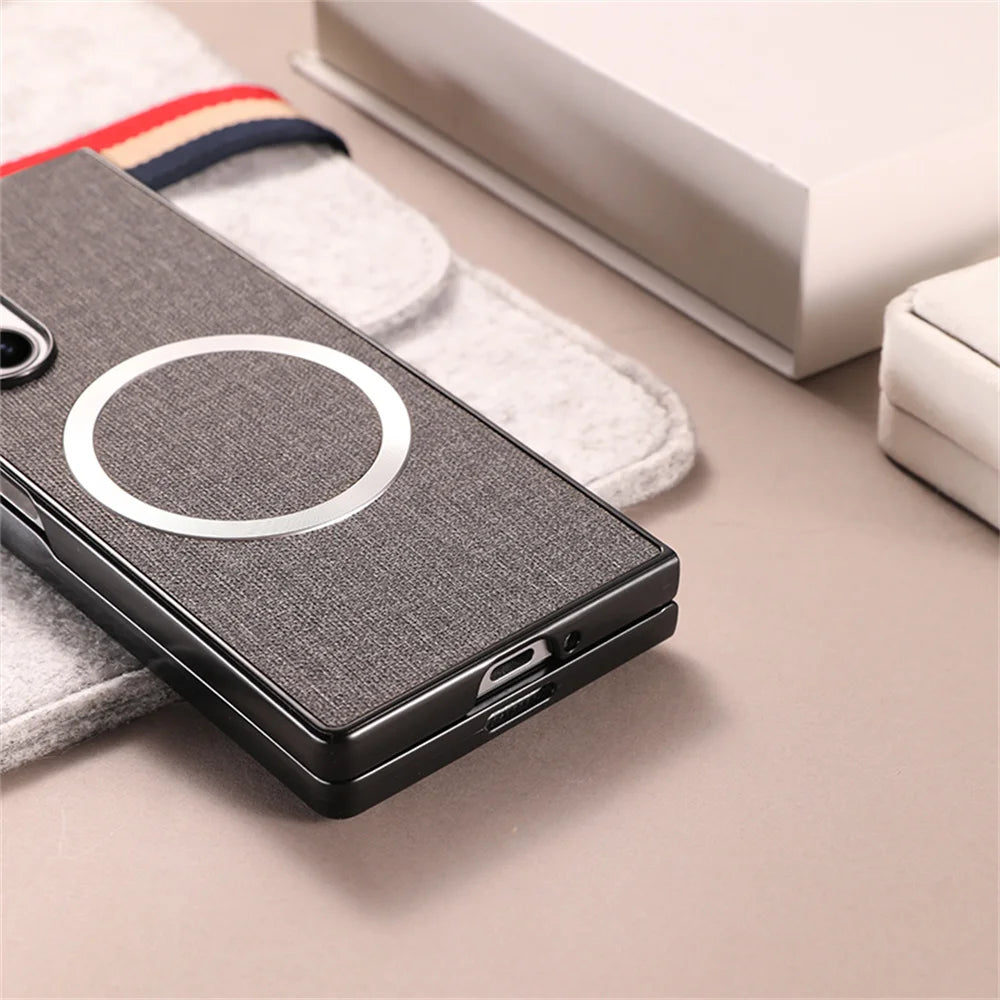 Luxury Fabric Cloth for Magsafe Case for Samsung Galaxy Z Fold 6 5 4 3 Magnetic Wireless Charging Ultra Slim Shockproof Cover