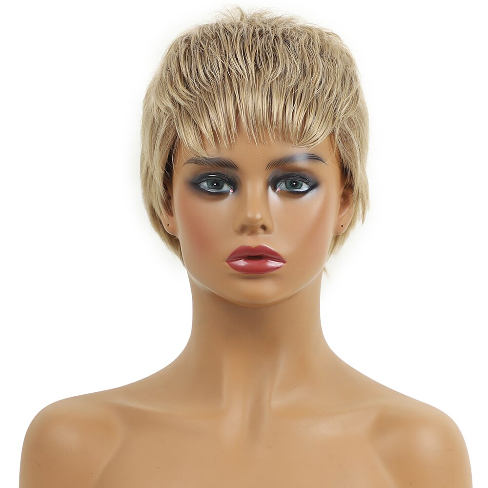 Short Afro Wig for Women Fashion Short Hair Wig Cute Boy Cut Pixie Hairstyle Heat Resistant Blonde Synthetic Wigs with Bangs