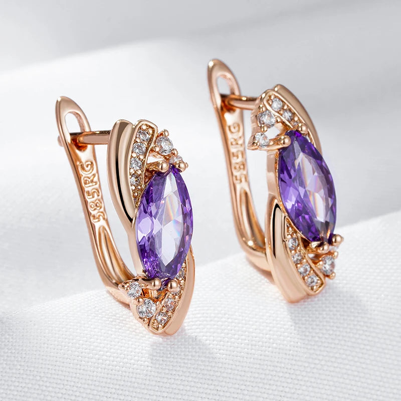 JULYDREAM Smooth Geometric Pointed Purple Zircon Drop Earrings Trendy 585 Golden Vintage Jewelry Women Fashion Accessories