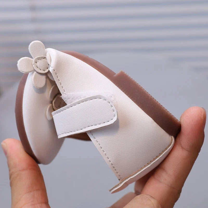 Retro British Style Leather Shoes for Kids Girls Non-slip Soft Soled Casual Leather Shoes for Baby Princess Elegant Flower Shoes