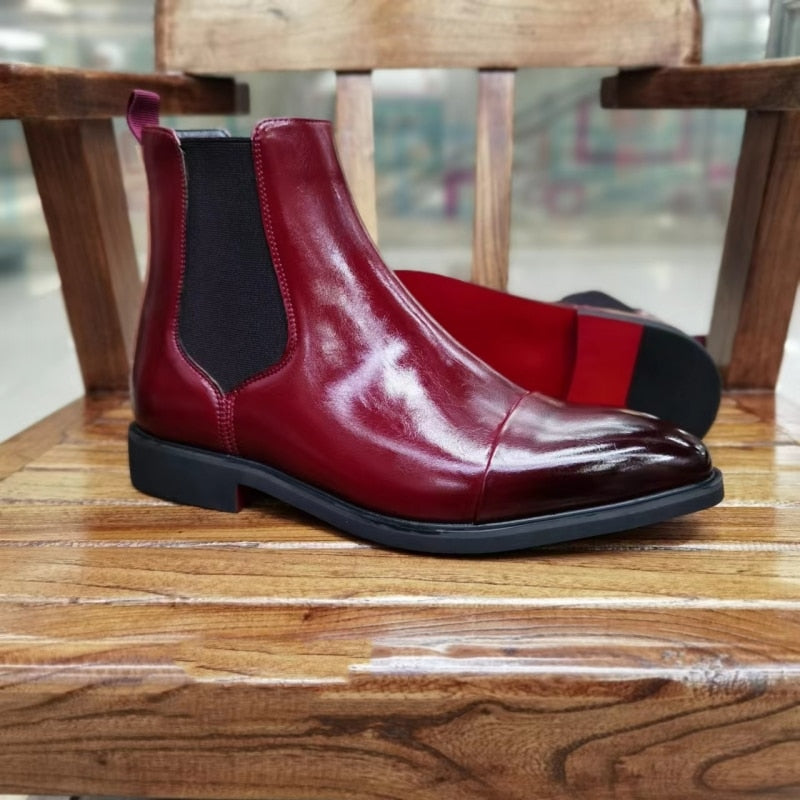 New Black Chelsea Boots for Men Red Sole Square Toe Slip-On Business Men Ankle Boots Free Shipping Botas De Hombre