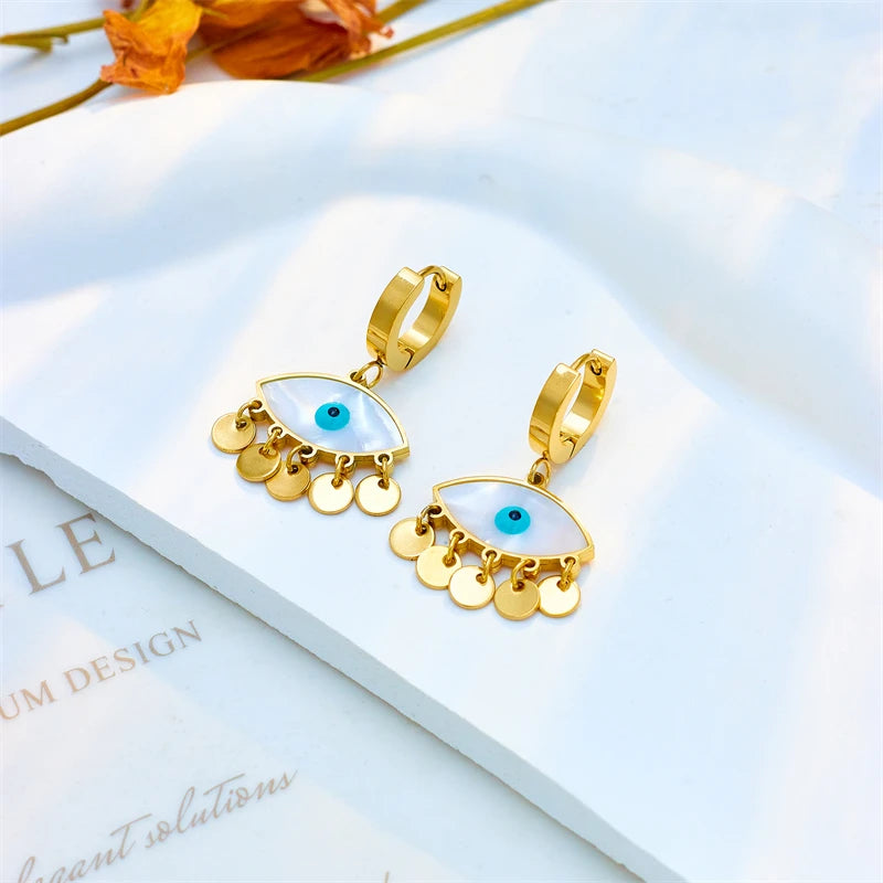 DIEYURO 316L Stainless Steel Blue Eyes Pendant Necklace Earrings For Women High Quality Choker Non-fading Jewelry Set Gifts