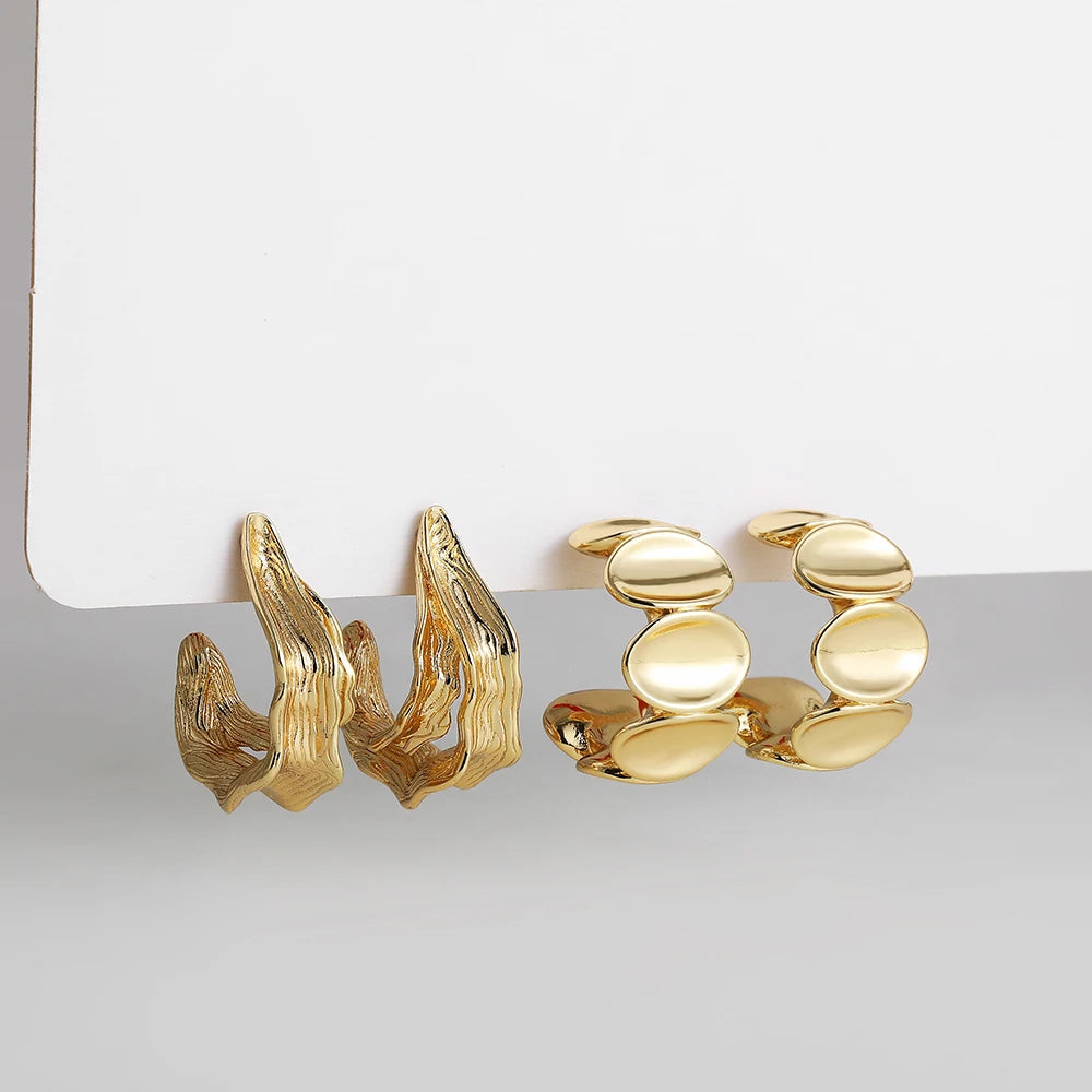 Creative Geometric Ear Buckle Open Thick Hoops C-shape Earrings for Women Gold Plated Statement Earring Sets Trend Jewelry