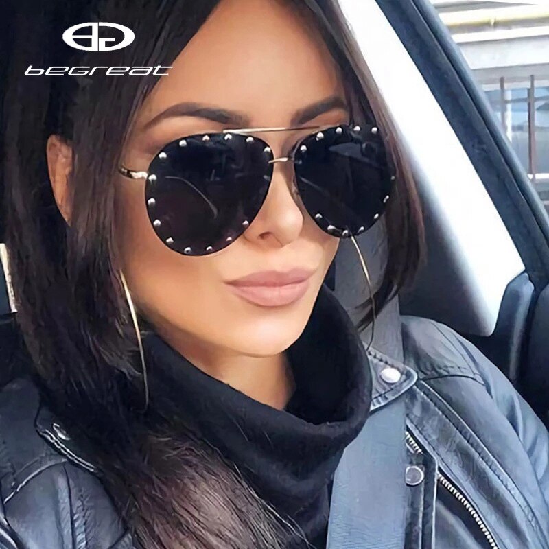 BEGREAT Ladies Metal Rivet Pilot Sunglasses Women Luxury Personality Glasses Cool Eyewear Shades очки солнечные женские UV400