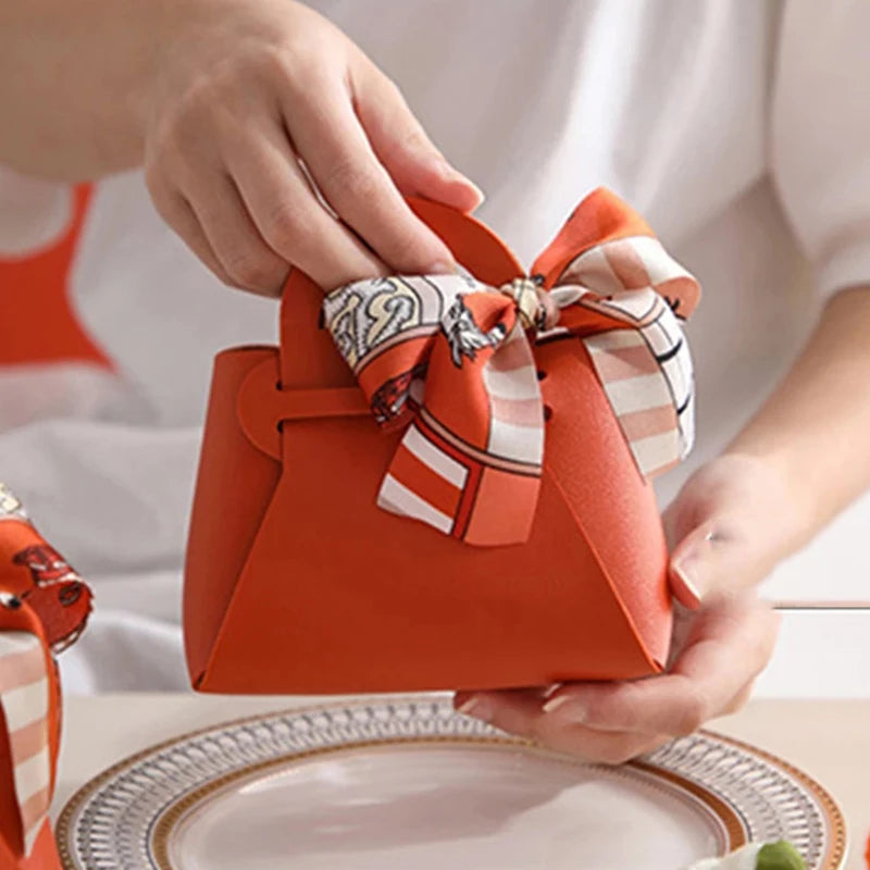 10/20PCS Leather Gift Bags Bow Ribbon Packaging Bag Wedding Favour Distributions Bags Christmas Candy Packaging Box Mini Handbag